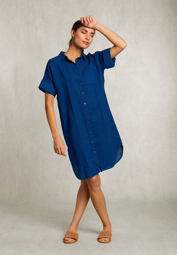Blauwe linnen jurk met zak RIVERWOODS WOMAN