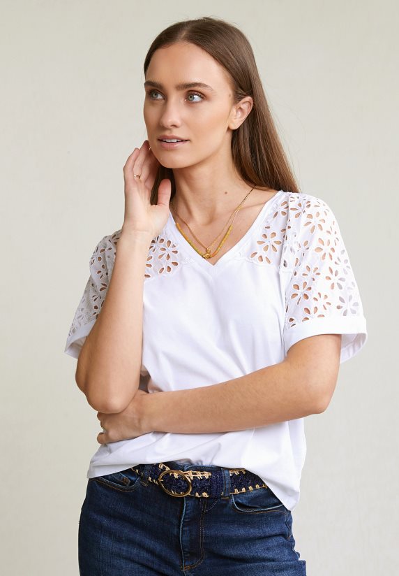 V-NECK BRODERIE ANGL TEE RIVERWOODS WOMAN